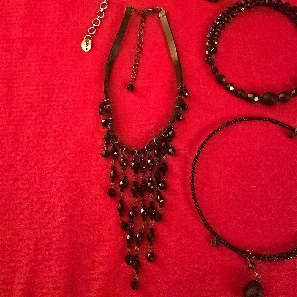 Lot of 7 Vintage Black Beaded Choker Necklaces Fringe Statement Gothic Boho - Picture 5 of 7
